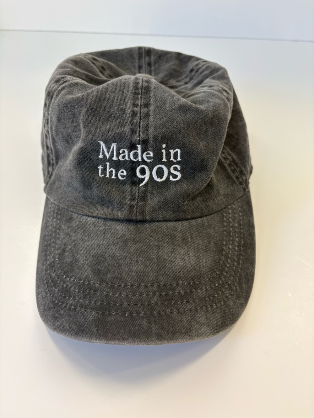 โMade in the 90โsโ vintage washed black denim hat O/S